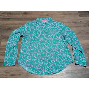 Lilly Pulitzer Womens Large Green Zebra‎ Print Button Down Shirt Long Sleeve